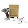 A cordless impact wrench, its box, and an instruction manual are displayed on a white background. Produktbild-Vorschau