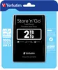The image shows the retail packaging of a Verbatim Store 'n' Go portable hard drive. Anteprima dell’immagine prodotto