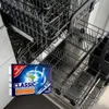 A box of dishwasher detergent tabs is placed inside an open dishwasher. Produktbild-Vorschau