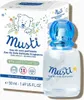 A bottle of Musti Eau de Soin Parfumee baby fragrance next to its packaging. Podgląd zdjęcia produktu
