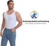 A man wearing a white tank top and jeans, with marketing text and a logo on the right. Produktbild-Vorschau