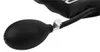 A close-up of a black air pump with a silver valve, attached to a black inflatable cushion. Produktbild-Vorschau