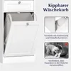 A white bathroom cabinet with a tilting laundry basket and inset images highlighting features. Anteprima dell’immagine prodotto