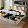 A bedroom scene with a bed that has storage underneath, a chair, and a nightstand. Náhled obrázku produktu