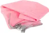 A folded pink mesh beach mat with gray trim and metal rings. Produktbild-Vorschau