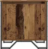 A front view of a cabinet with a rustic wood finish and a metal frame. Náhled obrázku produktu
