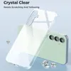 A clear phone case is shown over a light green smartphone, with decorative diamonds scattered around. Produktbild-Vorschau