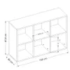 A 3D isometric line drawing of a white cube storage unit with internal divisions, showing dimensions. Produktbild-Vorschau