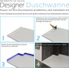 An instructional image showing the steps for installing a designer shower tray. Produktbild-Vorschau