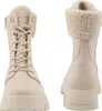 Two views of a pair of beige lace-up boots with shearling lining. Produktbild-Vorschau