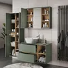 A modern bathroom vanity set with storage cabinets and a sink. Produktbild-Vorschau