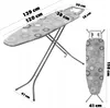 An ironing board with dimensions indicated by text overlays. Produktbild-Vorschau