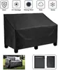 A black outdoor furniture cover is shown from the front and side, with icons indicating its protective features. Produktbild-Vorschau