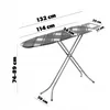 An ironing board with dimensions indicated by text overlays. Produktbild-Vorschau