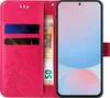 A pink flip case for a smartphone, with cards and a banknote inserted. Produktbild-Vorschau