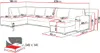 A diagram showing the dimensions of a sectional sofa and a bed. Náhled obrázku produktu