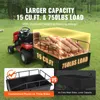A red tractor pulling a green trailer filled with logs, with overlaid text highlighting capacity and features. Produktbild-Vorschau