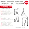 Diagrams and text explaining ladder measurements and specifications. Produktbild-Vorschau