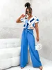 Damen Jumpsuit mit Wickeloberteil Overall  Look Blau/XL/42 Produktbild-Vorschau 3