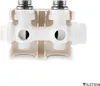 A white plumbing manifold with silver threaded connectors and a beige plastic housing, isolated on a white background. Produktbild-Vorschau