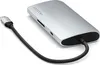 A silver Satechi USB-C Multiport Adapter with a black braided cable connected to a USB-C connector. Produktbild-Vorschau