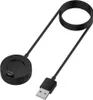 A black smartwatch charging cable with a USB-A connector and a round charging base with a USB-C port. Anteprima dell’immagine prodotto