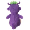 The back view of a purple plush toy with green hair and horns, set against a white background. Produktbild-Vorschau