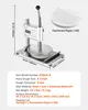 A manual pizza dough press with dimensions and specifications shown. Voir les images du produit