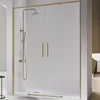 A modern shower enclosure with gold accents and a shower fixture. Produktbild-Vorschau