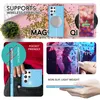 A collage of images showcasing a blue glitter phone case with various features highlighted. Produktbild-Vorschau