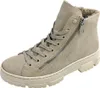 A single beige Rieker women's boot is shown against a white background. Podgląd zdjęcia produktu