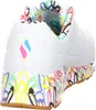 A rear view of a white SKECHERS sneaker with colorful graffiti-style accents on the sole and interior. Náhled obrázku produktu
