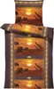 A bedding set with an African safari theme, featuring elephants and giraffes at sunset. Produktbild-Vorschau