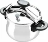 A shiny metal pressure cooker on a white background. Produktbild-Vorschau