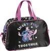 A black duffel bag with Stitch characters and text. Voir les images du produit