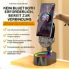 A hand holding a smartphone on a speaker stand with colorful LED lights. Produktbild-Vorschau