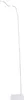 A white floor lamp with a curved arm on a white background. Produktbild-Vorschau