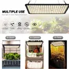 Collage showing a grow light and its applications in different settings: on a shelf, in a cabinet, and in a tent. Náhled obrázku produktu
