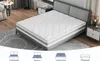 A mattress is displayed on a bed frame in a bedroom setting, with four illustrative diagrams of different bed bases below. Produktbild-Vorschau
