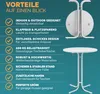 A marketing image showcasing the features of a white round table, with a folded table shown in the background. Anteprima dell’immagine prodotto