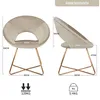 Two views of a beige velvet accent chair with gold metal legs, with dimensions and weight information displayed. Produktbild-Vorschau
