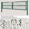 A green metal garden gate with various hardware components laid out below. Produktbild-Vorschau