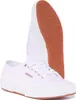 A pair of white Superga sneakers with brown soles, shown from a slightly angled side view. Voir les images du produit