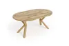 A wooden oval dining table with a unique base. Voir les images du produit