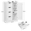 A white cabinet with drawers and a door, shown with dimensions and load capacities. Produktbild-Vorschau