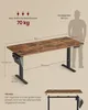 A diagram showing the dimensions and features of an electric height-adjustable desk, with a silhouette of a person for scale. Produktbild-Vorschau