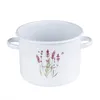 A white enamel pot with a lavender design and the word "lavender" printed on it. Podgląd zdjęcia produktu