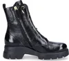 A black patent leather boot with a thick sole and zipper closure, shown from the side against a white background. Produktbild-Vorschau