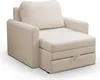 A beige sofa bed with a pull-out drawer is shown against a white background. Produktbild-Vorschau