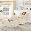 Relaxsessel mit Fußhocker Beige Teddyfell – Weiches Lazy Produktbild-Vorschau 2